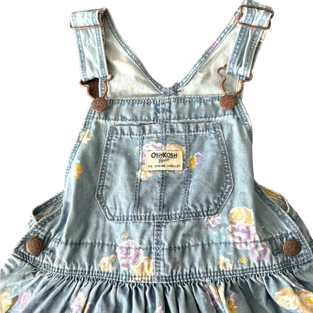 Osh Kosh Dress Overall Denim Floral Girls 4T